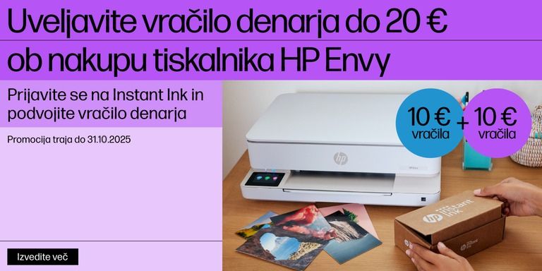 Uveljavite vračilo denarja do 20 € ob nakupu tiskalnika HP Envy